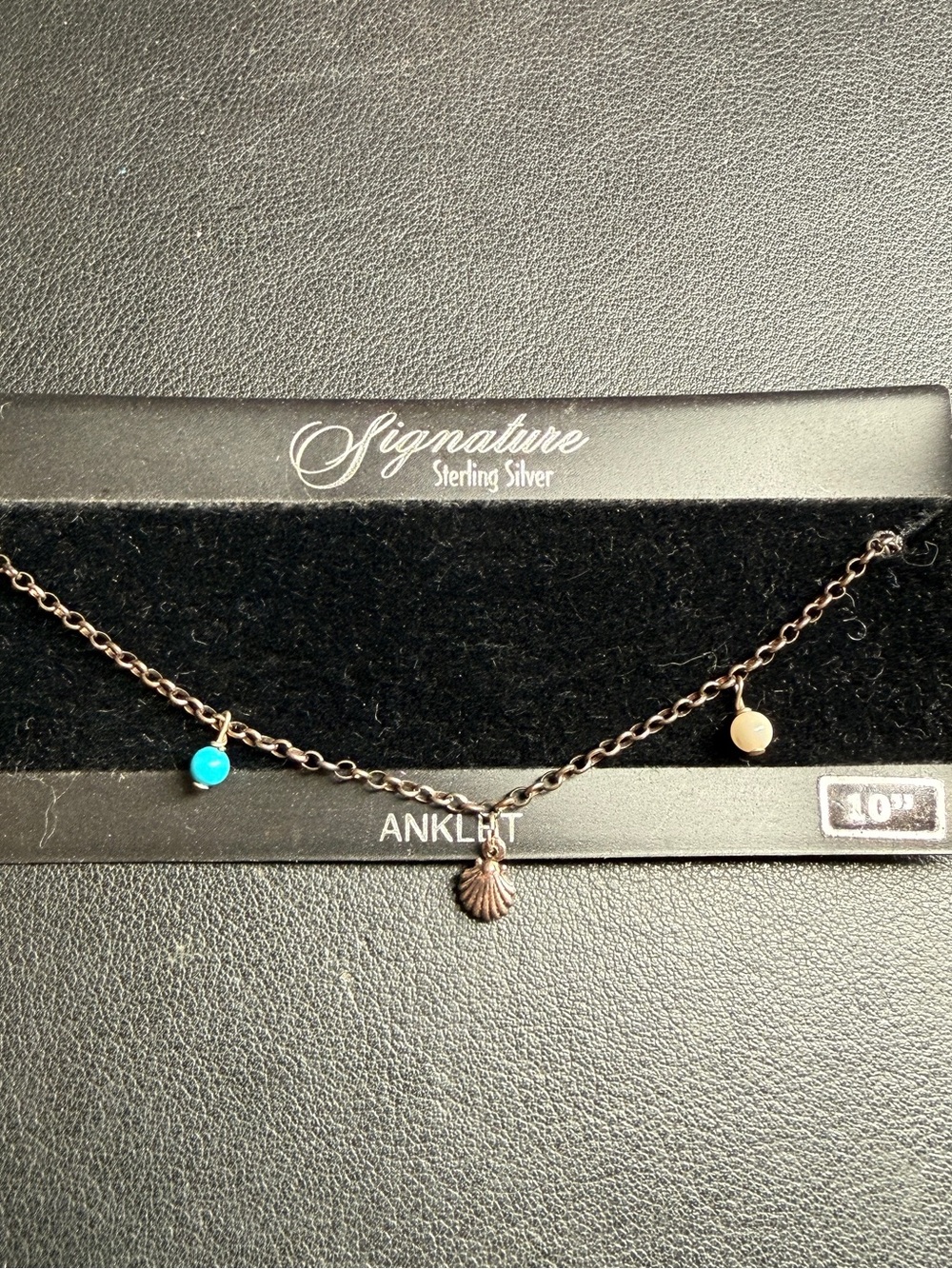NWT VINTAGE STERLING SHELL CHARM TURQUOISE LAPIS ANKLET BRACELET 10" OLD STOCK